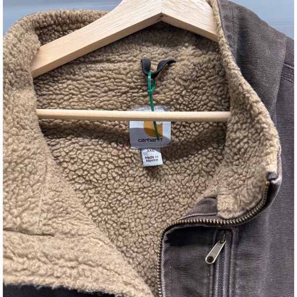 Carhartt Sandstone Sherpa Lined Mock Neck Vest Dark Brown Mens 3XL - Picture 3 of 5
